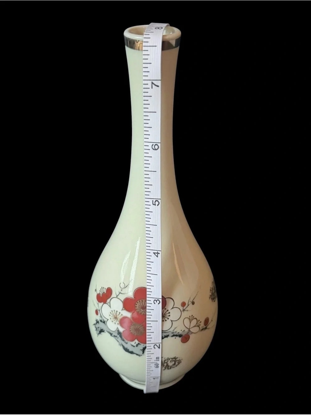 Ceramic White and Red Floral Bud Vase - Unbranded